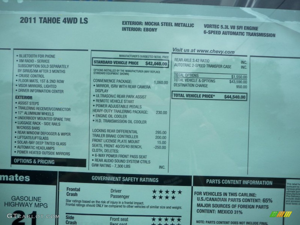 2011 Chevrolet Tahoe LS 4x4 Window Sticker Photos