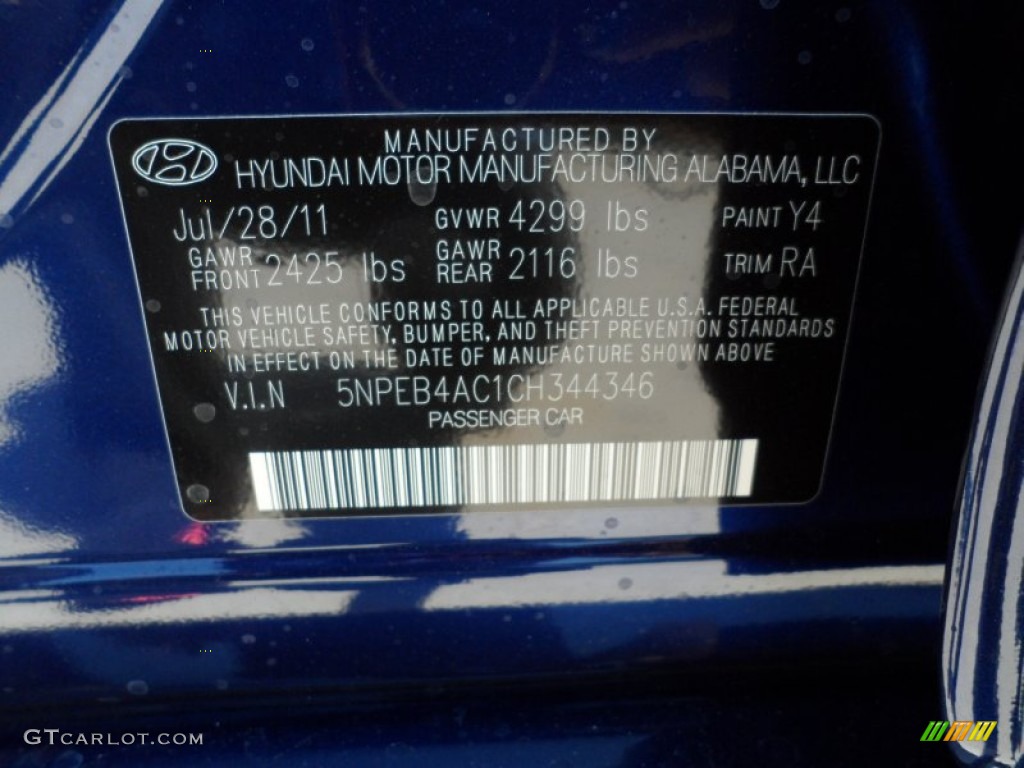 2012 Sonata GLS - Indigo Night Blue / Gray photo #35