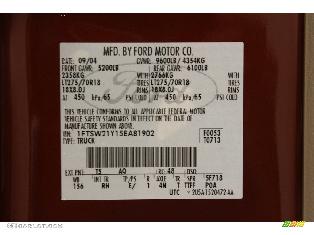 2005 F250 Super Duty Color Code T5 for Dark Copper Metallic Photo #52601849