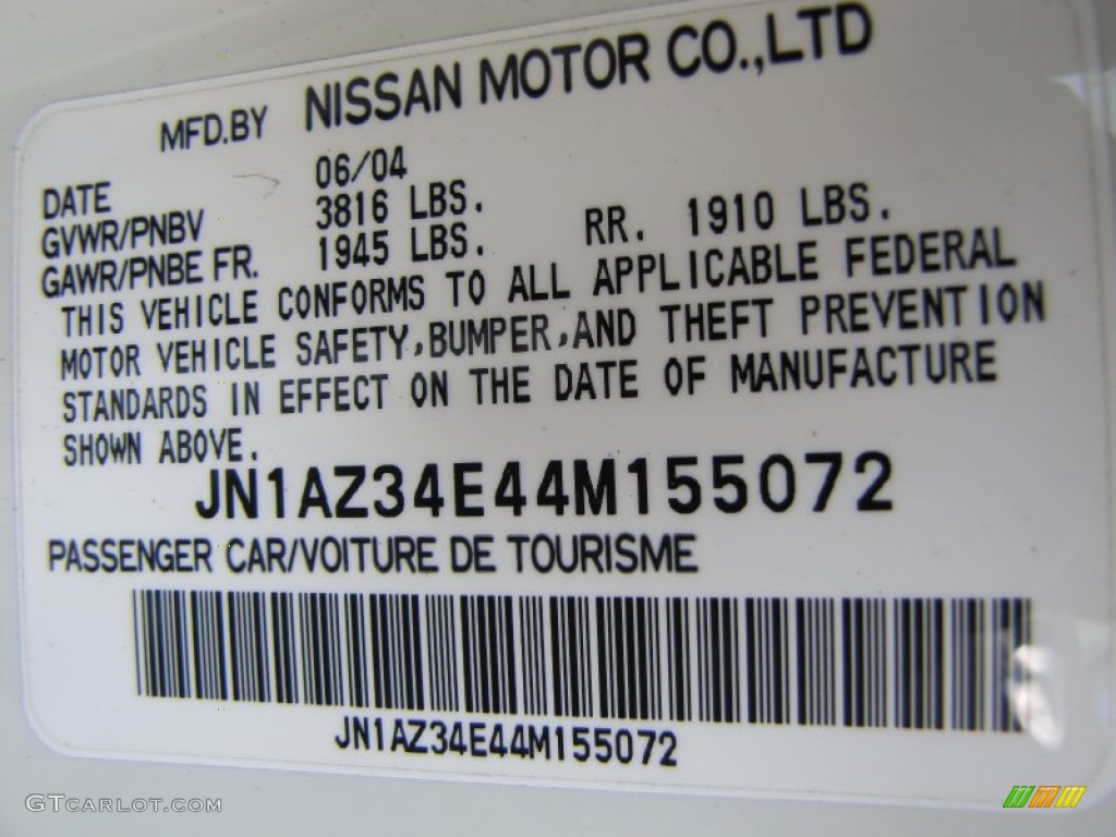 2004 Nissan 350Z Touring Coupe Info Tag Photos