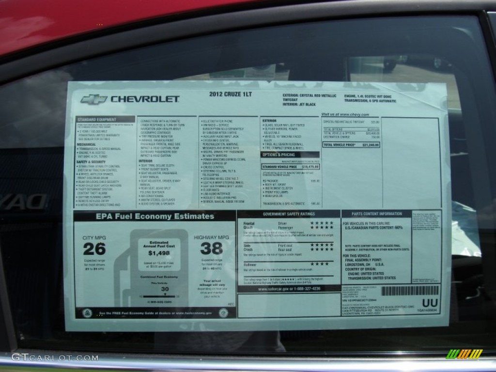 2012 Chevrolet Cruze LT/RS Window Sticker Photo #52613033