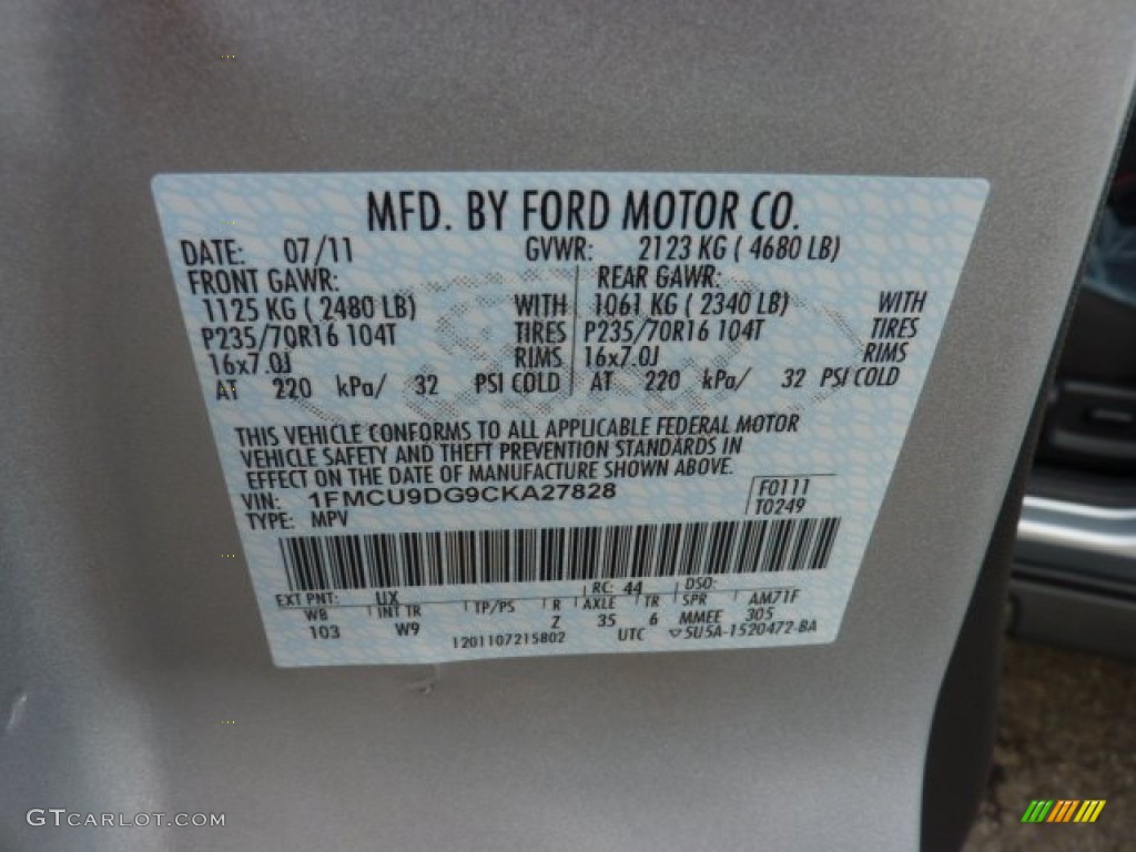 2012 Escape Color Code UX for Ingot Silver Metallic Photo #52620032