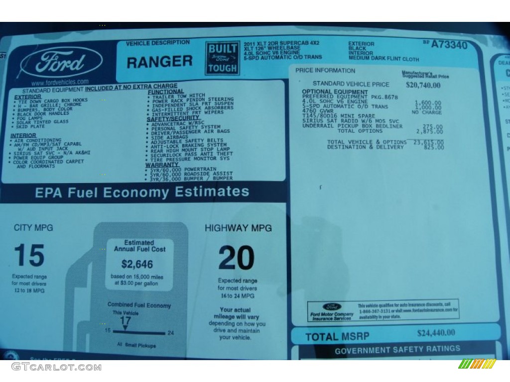 2011 Ford Ranger XLT SuperCab Window Sticker Photo #52621568
