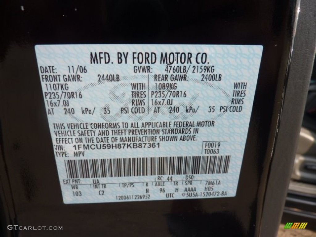 2007 Ford Escape Hybrid 4WD Color Code Photos