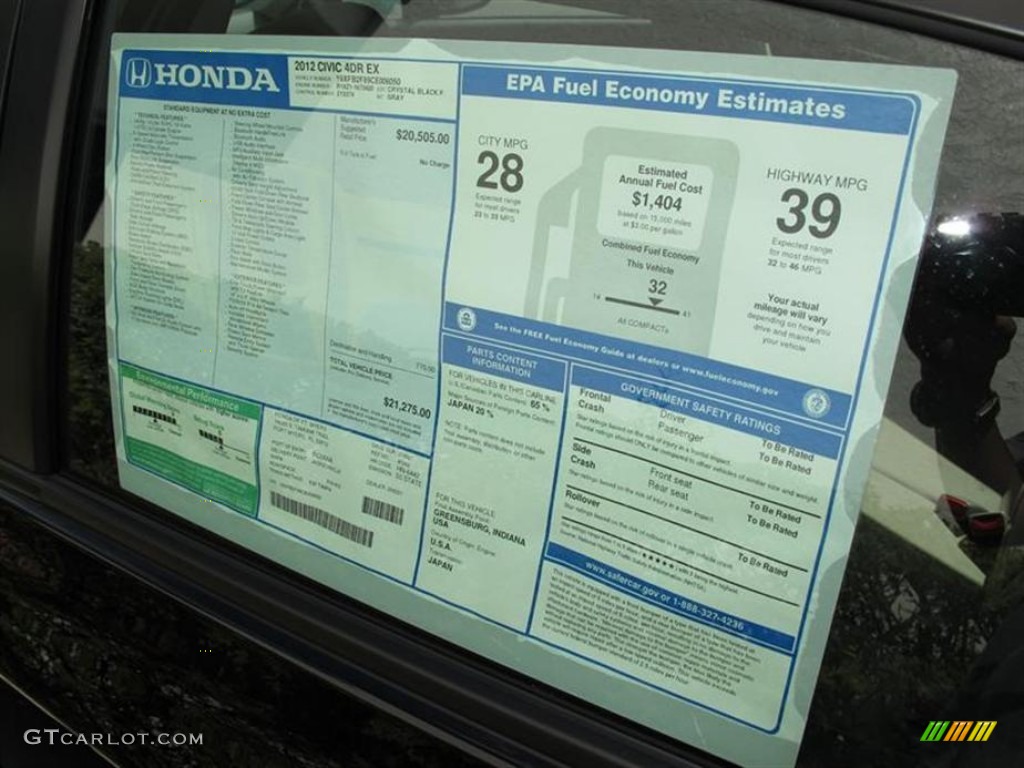 2012 Honda Civic EX Sedan Window Sticker Photo #52633427