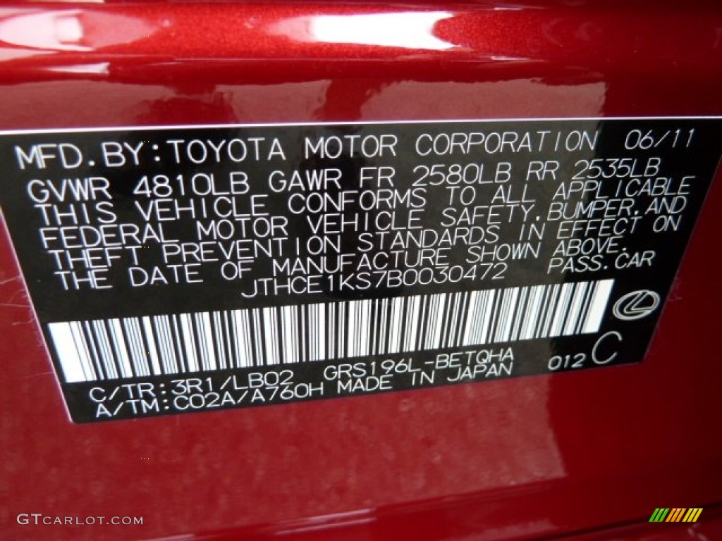 2011 GS Color Code 3R1 for Matador Red Mica Photo #52633934