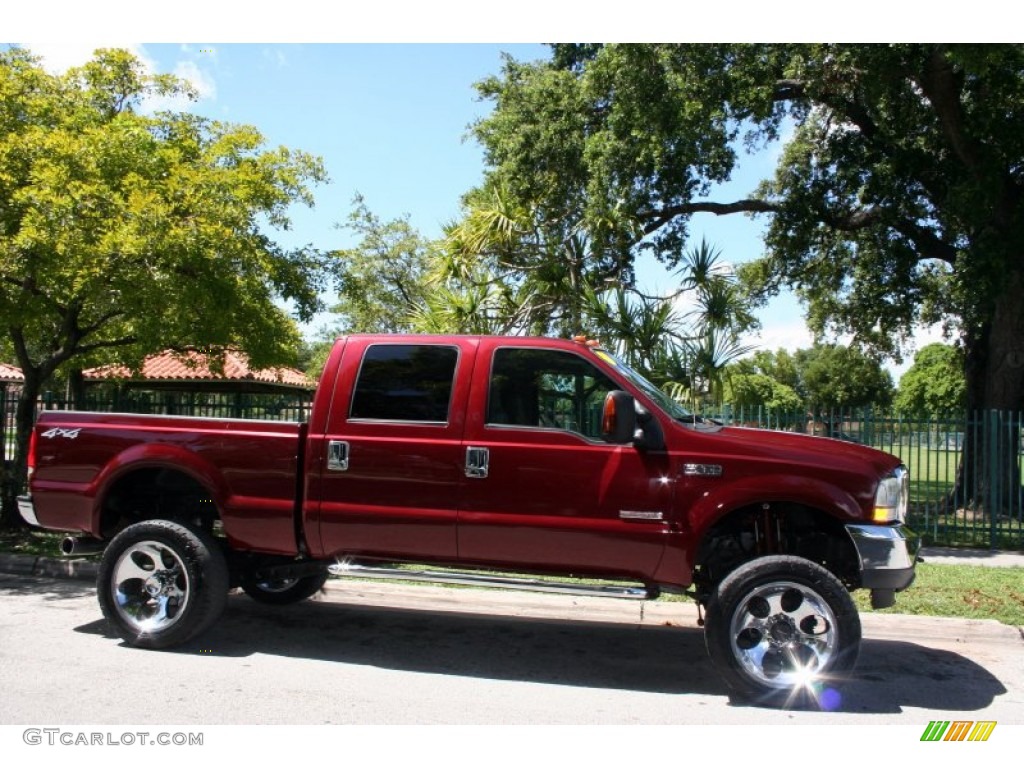 2004 F250 Super Duty Lariat Crew Cab 4x4 - Dark Toreador Red Metallic / Medium Flint photo #13