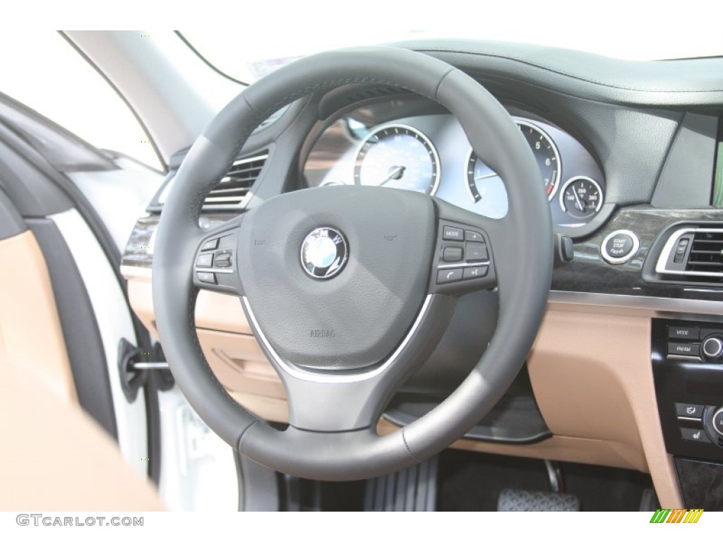 2012 BMW 7 Series 750i Sedan Saddle/Black Steering Wheel Photo #52649006