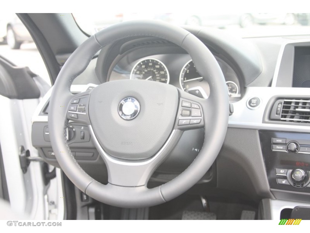 2012 BMW 6 Series 650i Convertible Black Nappa Leather Steering Wheel Photo #52649789