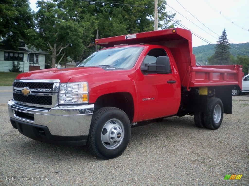Victory Red 2011 Chevrolet Silverado 3500HD Regular Cab 4x4 Chassis Dump Truck Exterior Photo #52650818