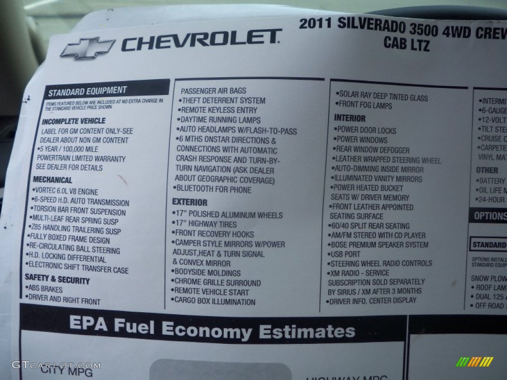 2011 Chevrolet Silverado 3500HD LTZ Crew Cab 4x4 Window Sticker Photo #52651814