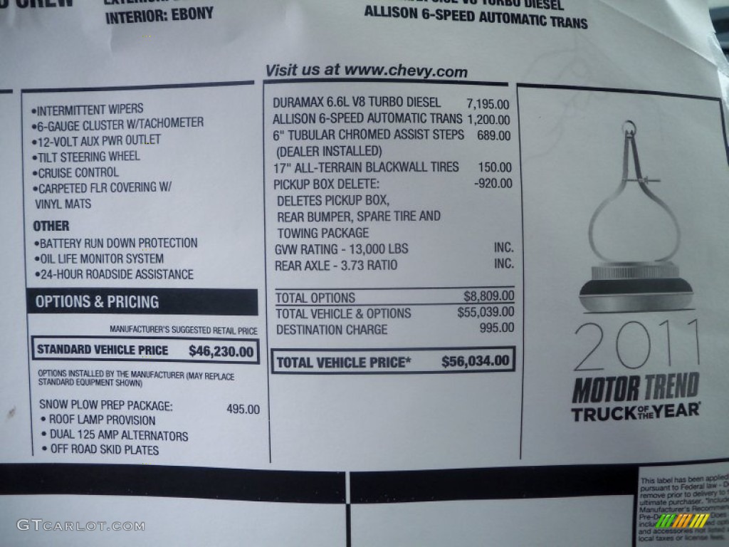 2011 Chevrolet Silverado 3500HD LTZ Crew Cab 4x4 Window Sticker Photos