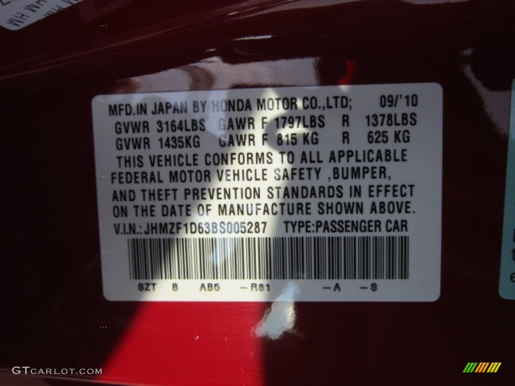 2011 CR-Z Color Code R81 for Milano Red Photo #52660131