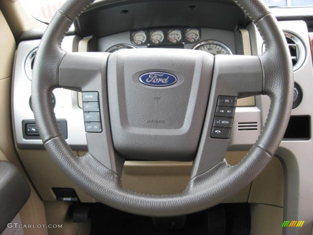 2009 Ford F150 Lariat SuperCab 4x4 Camel/Tan Steering Wheel Photo #52666555