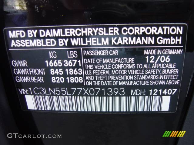 2007 Chrysler Crossfire Roadster Info Tag Photo #526677