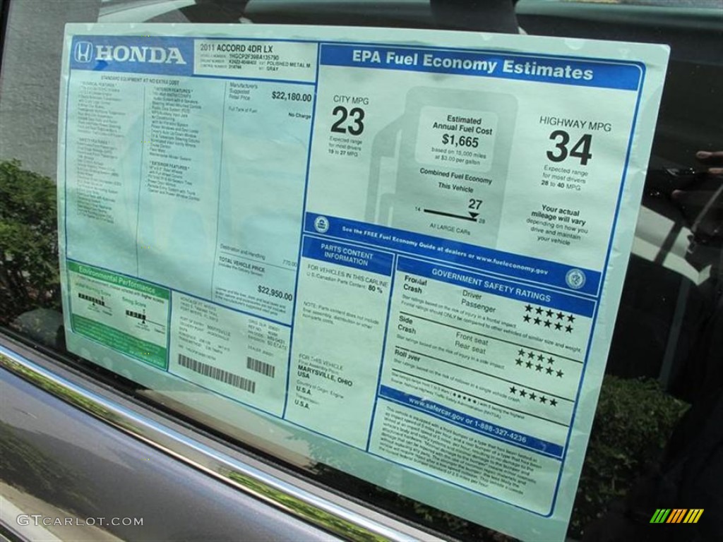 2011 Honda Accord LX Sedan Window Sticker Photo #52668100