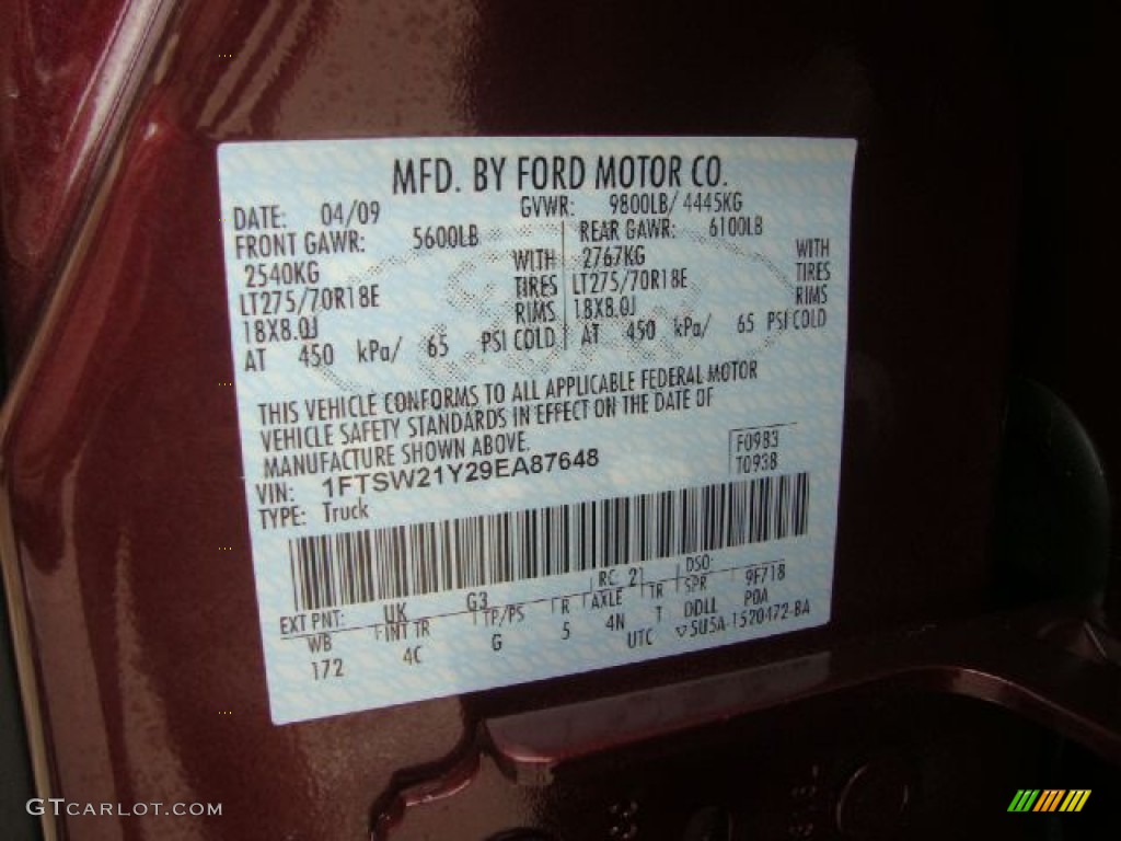 2009 Ford F250 Super Duty Lariat Crew Cab 4x4 Color Code Photos