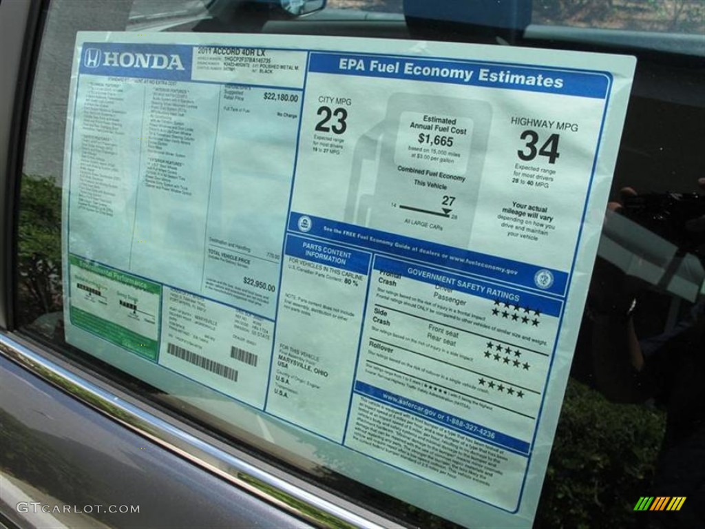 2011 Honda Accord LX Sedan Window Sticker Photo #52668862