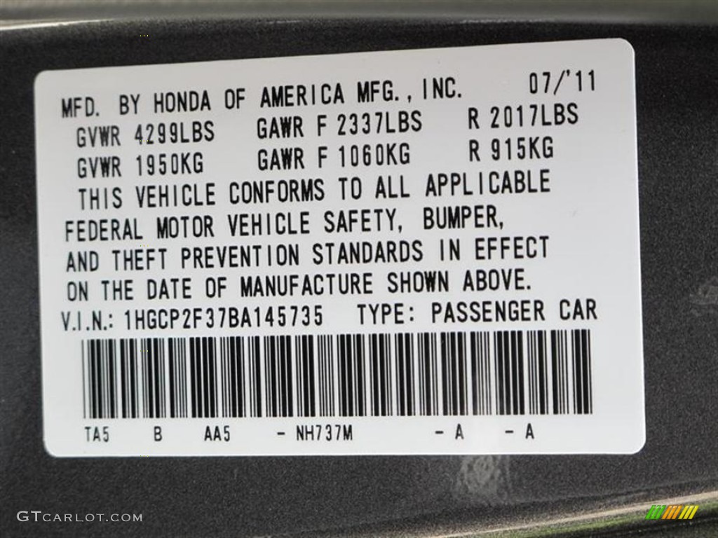 2011 Accord Color Code NH737M for Polished Metal Metallic Photo #52668880