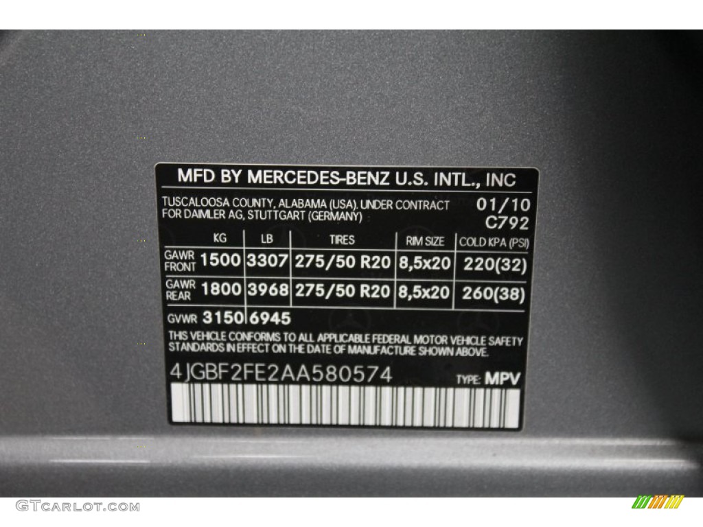 2010 Mercedes-Benz GL 350 BlueTEC 4Matic Color Code Photos