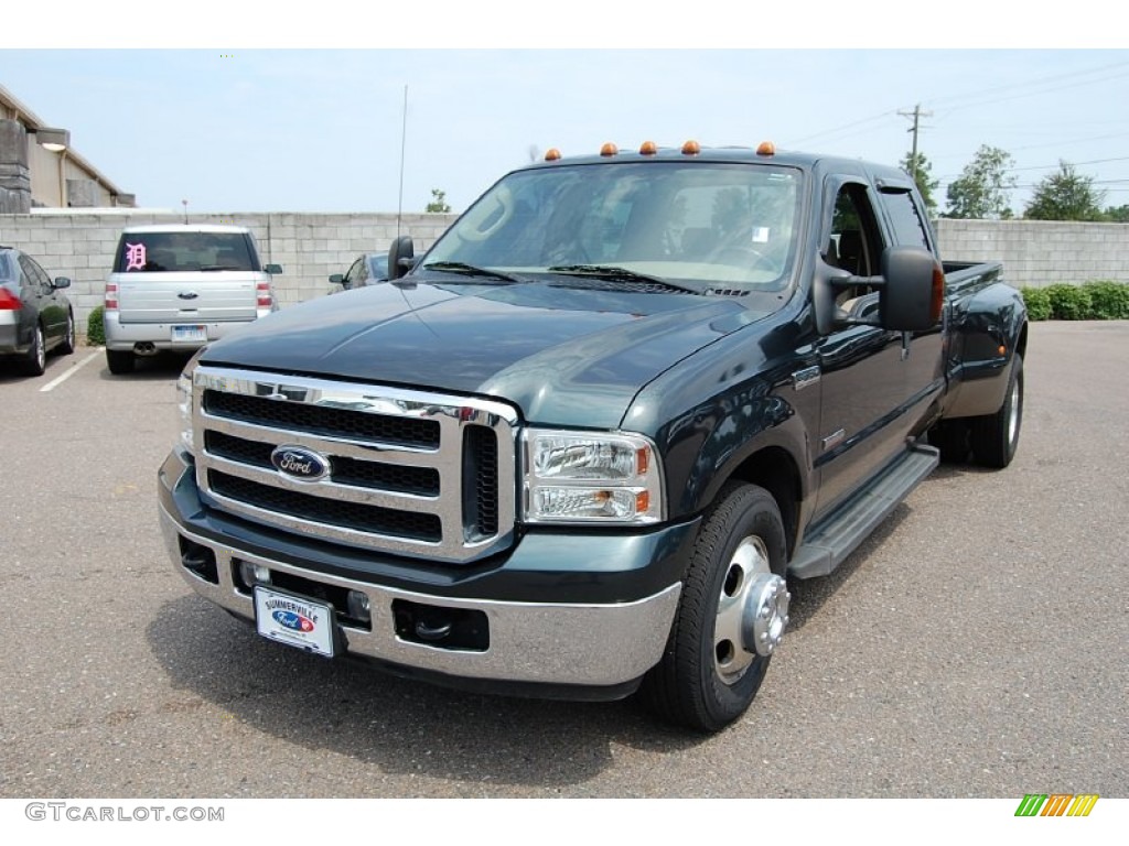 Dark Green Satin Metallic 2006 Ford F350 Super Duty Lariat Crew Cab Dually Exterior Photo #52674292