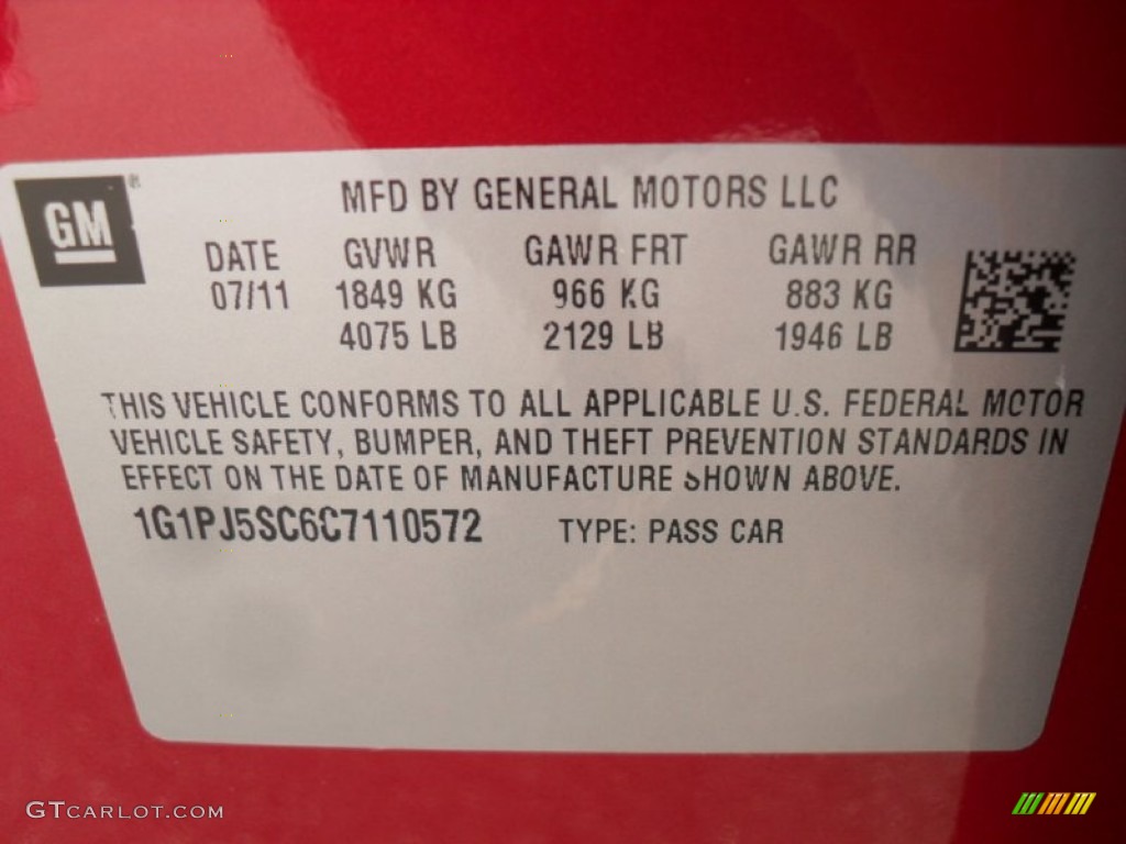 2012 Chevrolet Cruze Eco Info Tag Photo #52683876