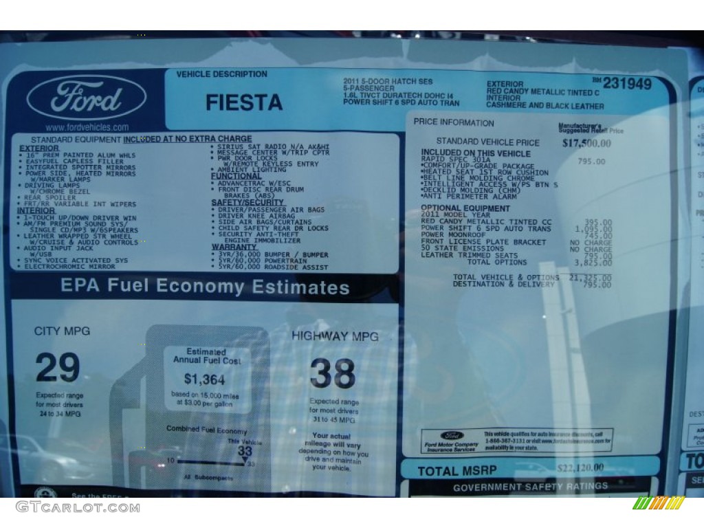2011 Ford Fiesta SES Hatchback Window Sticker Photo #52691379
