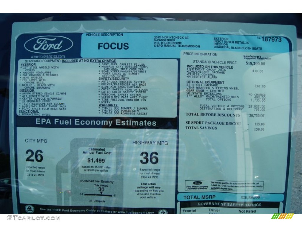 2012 Ford Focus SE Sport 5-Door Window Sticker Photo #52695612
