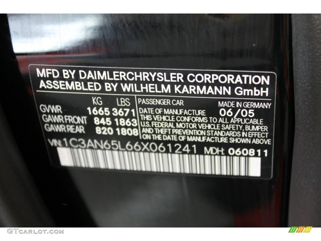 2006 Chrysler Crossfire Limited Roadster Info Tag Photo #52696716