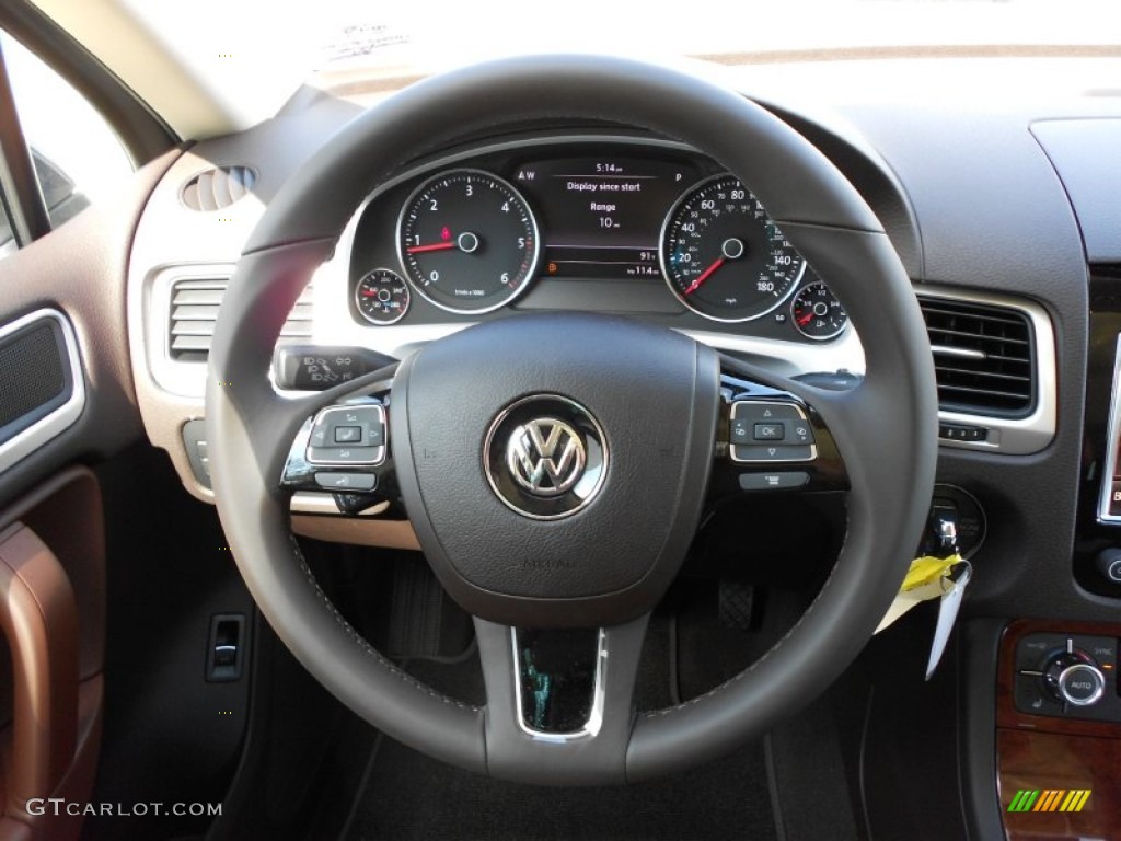 2012 Volkswagen Touareg TDI Lux 4XMotion Saddle Brown Steering Wheel Photo #52704435