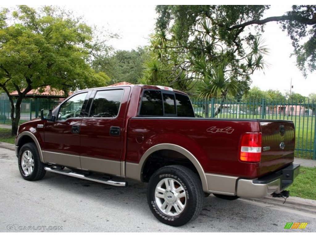 2004 F150 Lariat SuperCrew 4x4 - Dark Toreador Red Metallic / Tan photo #6