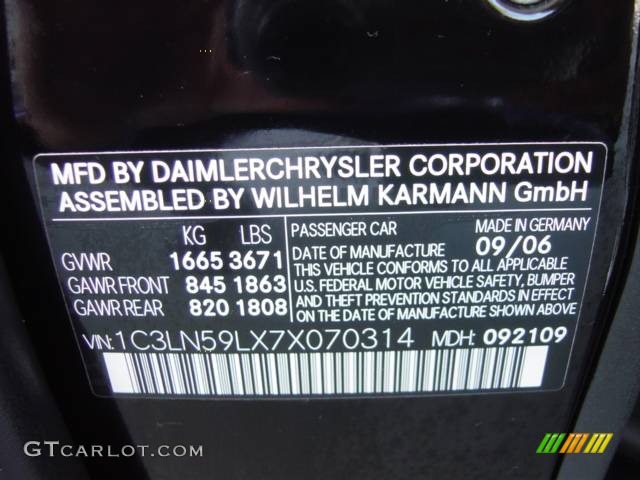 2007 Chrysler Crossfire Coupe Info Tag Photos