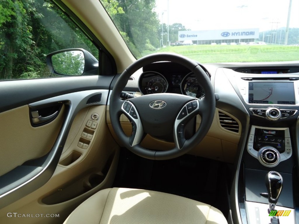 2012 Elantra Limited - Black Noir Pearl / Beige photo #23