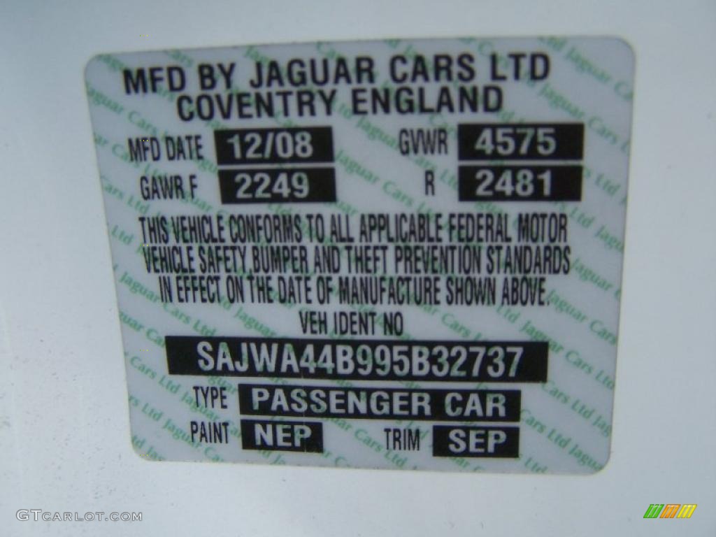 2009 Jaguar XK XK8 Pearlescent Diamond Edition Convertible Color Code Photos