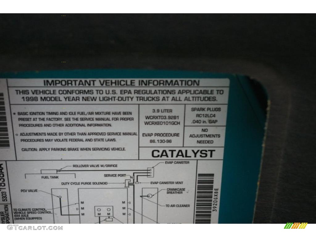 1998 Dodge Dakota SLT Extended Cab 4x4 Info Tag Photo #52737036