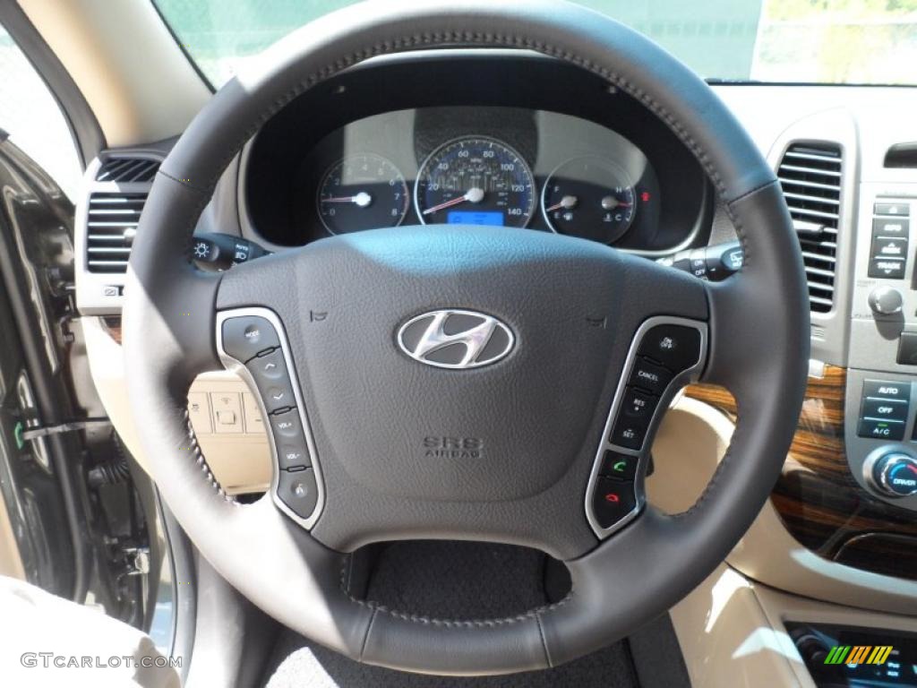 2011 Hyundai Santa Fe Limited Beige Steering Wheel Photo #52745992