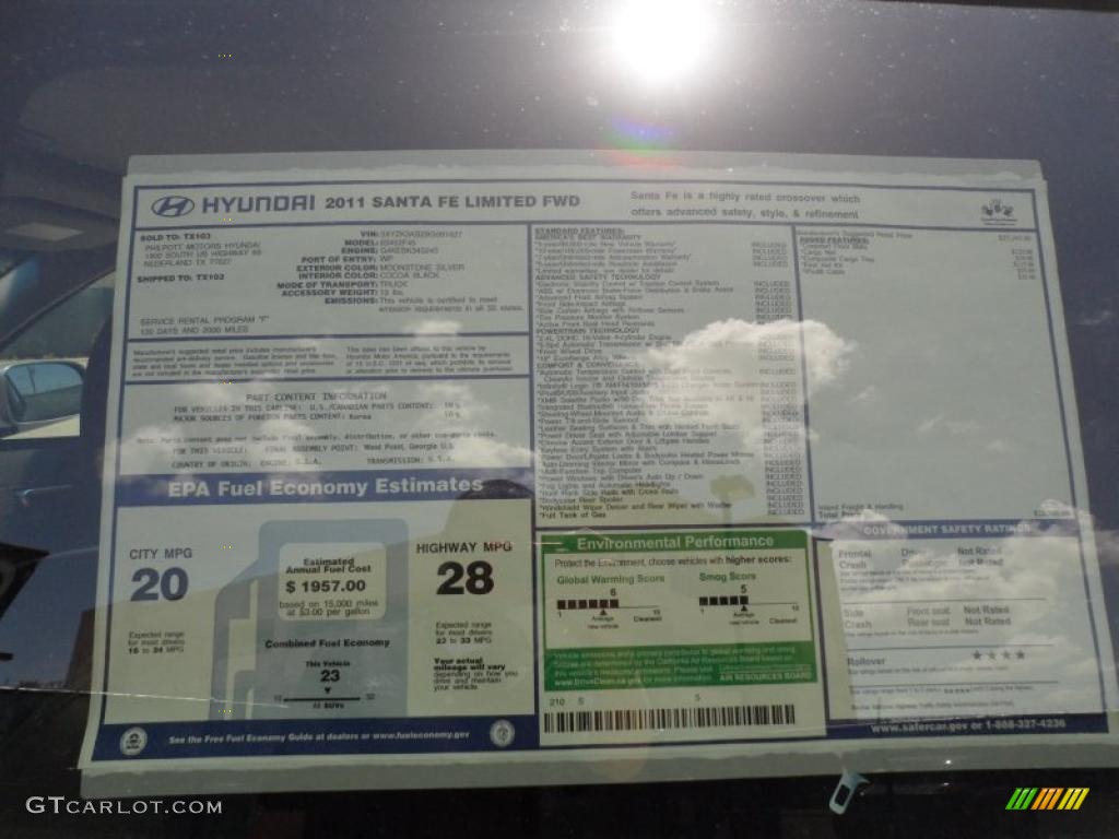 2011 Hyundai Santa Fe Limited Window Sticker Photos