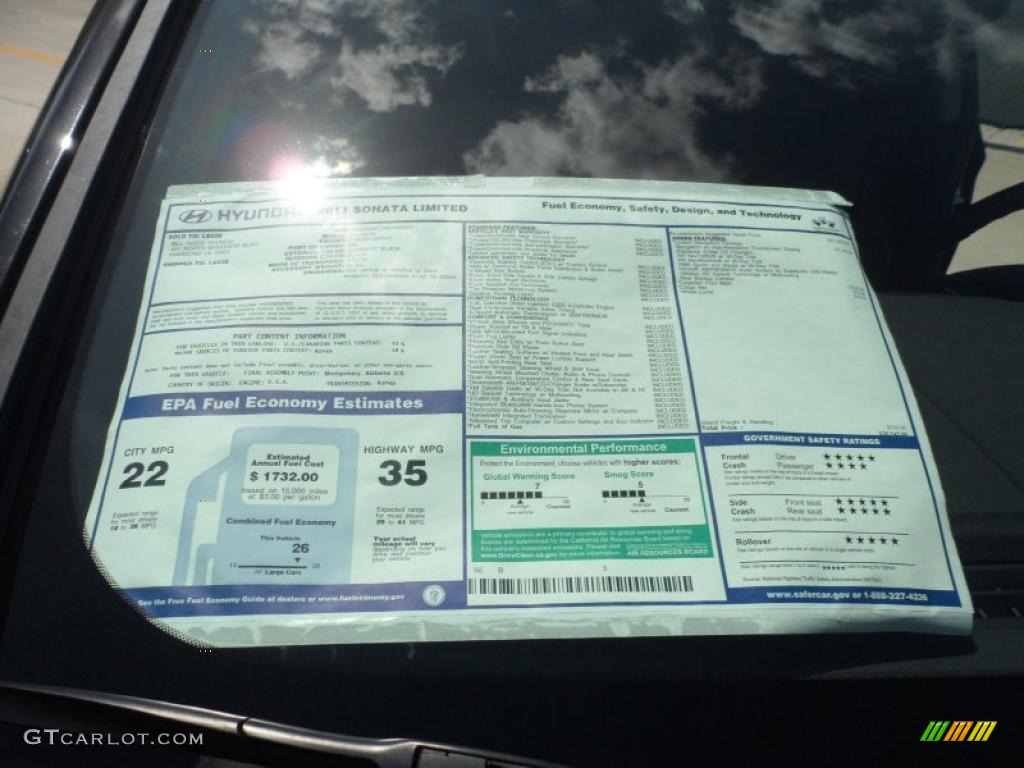 2011 Sonata Limited - Midnight Black / Black photo #38