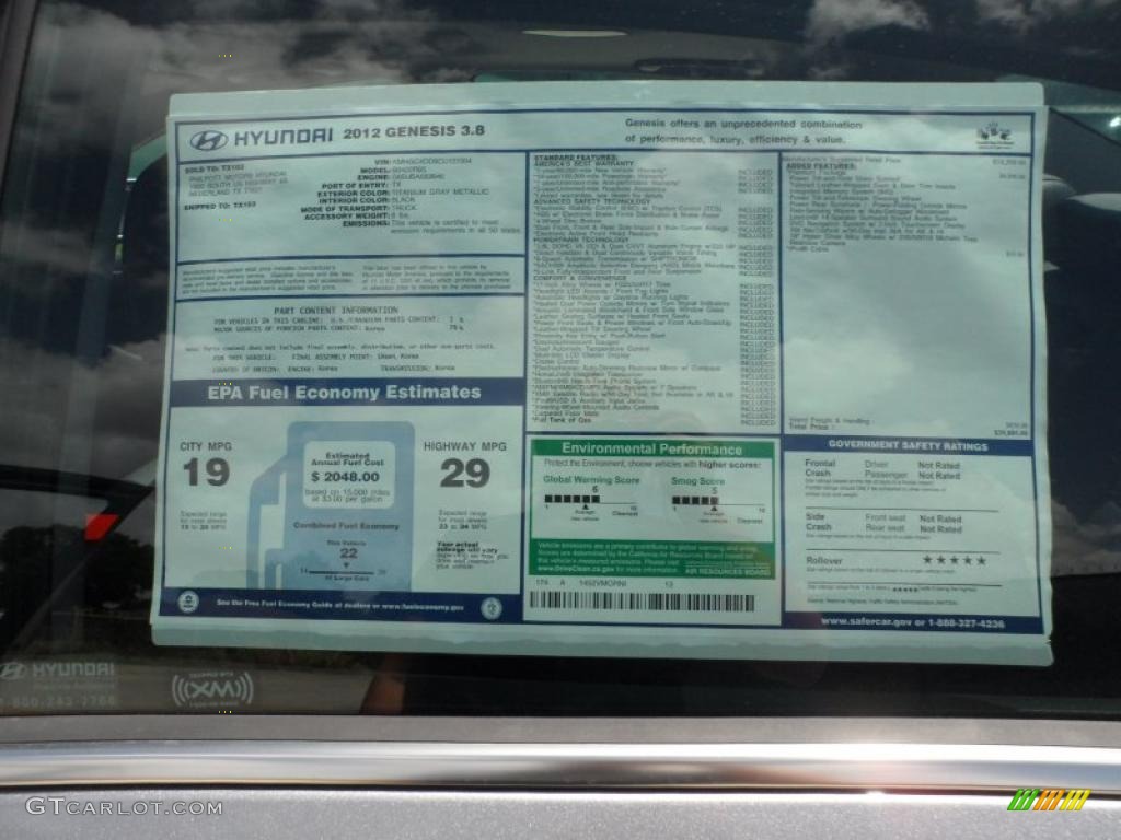 2012 Hyundai Genesis 3.8 Sedan Window Sticker Photo #52752928