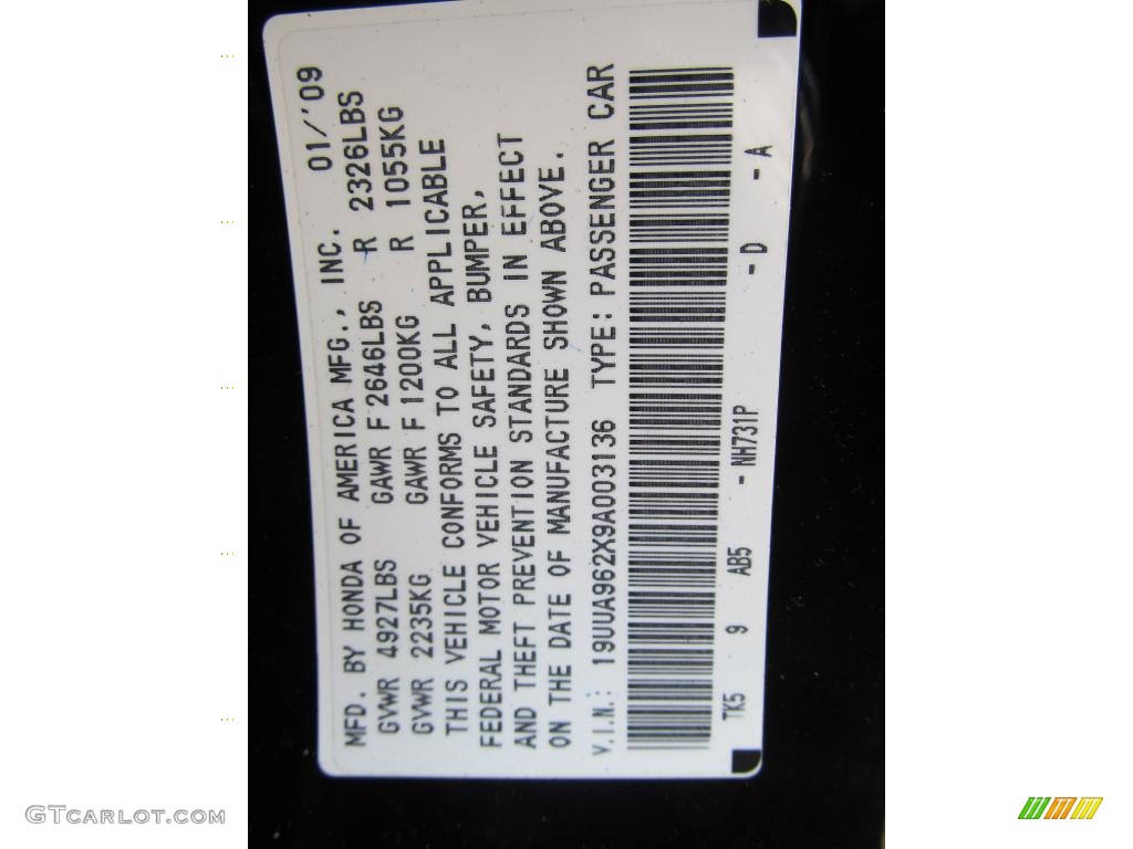 2009 TL Color Code NH731P for Crystal Black Pearl Photo #52756724