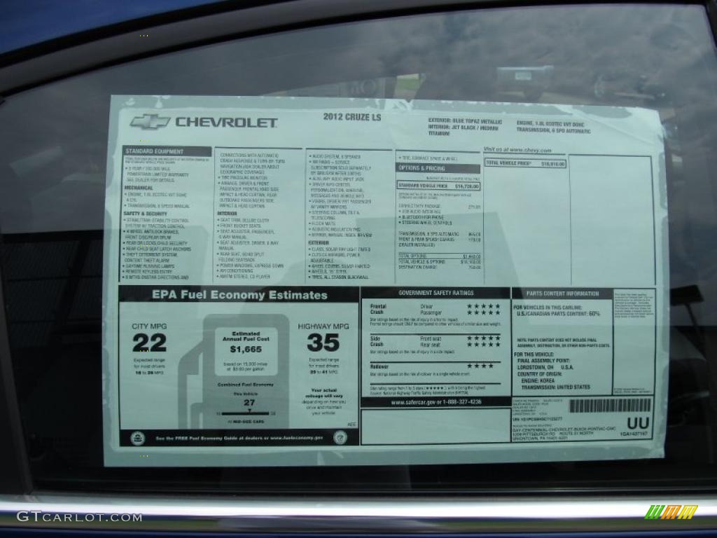 2012 Chevrolet Cruze LS Window Sticker Photo #52762132