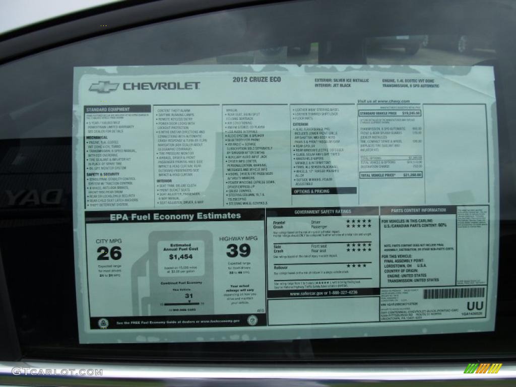 2012 Chevrolet Cruze Eco Window Sticker Photo #52763144