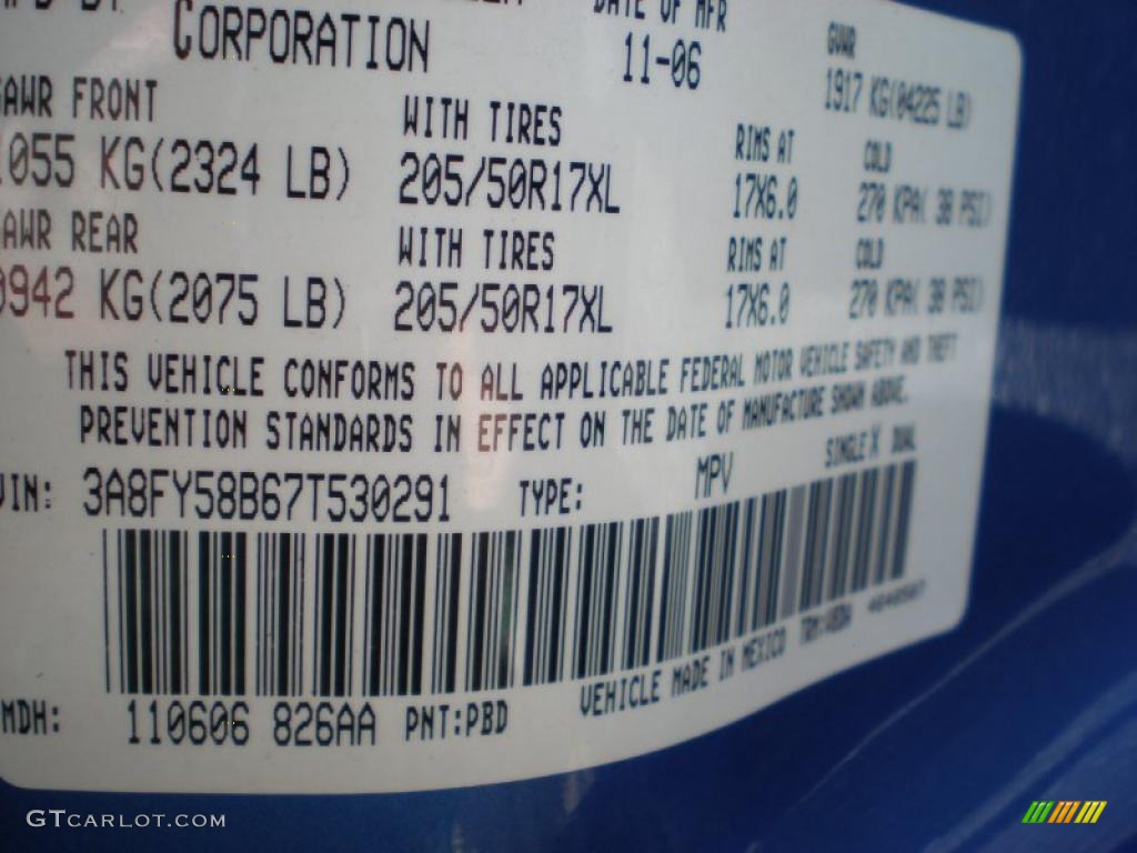 2007 PT Cruiser Color Code PBD for Ocean Blue Pearl Photo #52767764