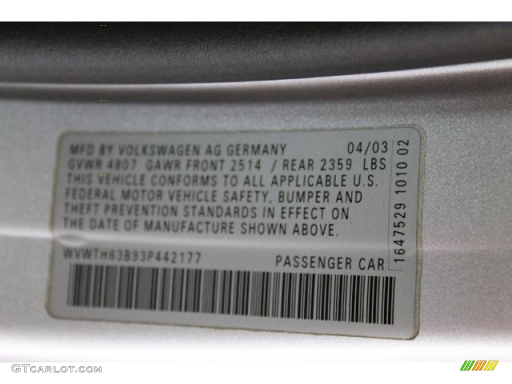 2003 Passat GLX 4Motion Sedan - Reflex Silver Metallic / Black photo #10