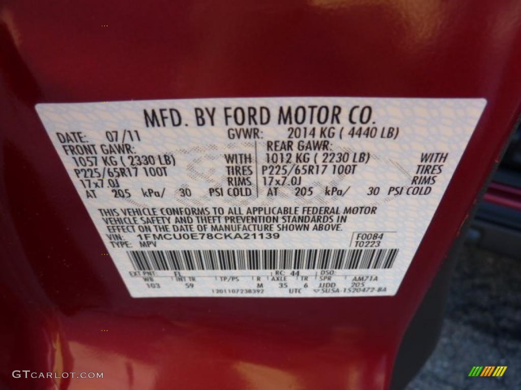 2012 Escape Color Code FL for Toreador Red Metallic Photo #52807624