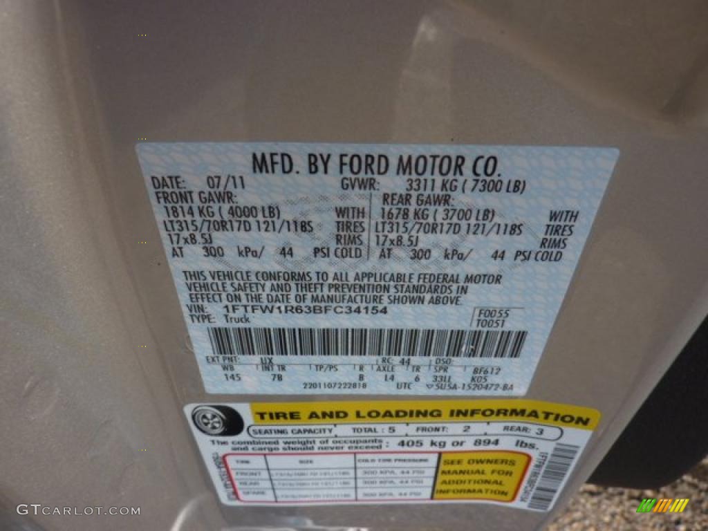 2011 F150 Color Code UX for Ingot Silver Metallic Photo #52808104