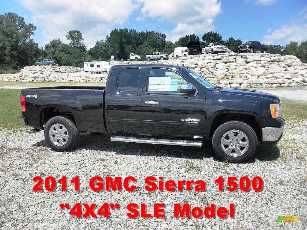 2011 Sierra 1500 SLE Extended Cab 4x4 - Onyx Black / Ebony photo #1