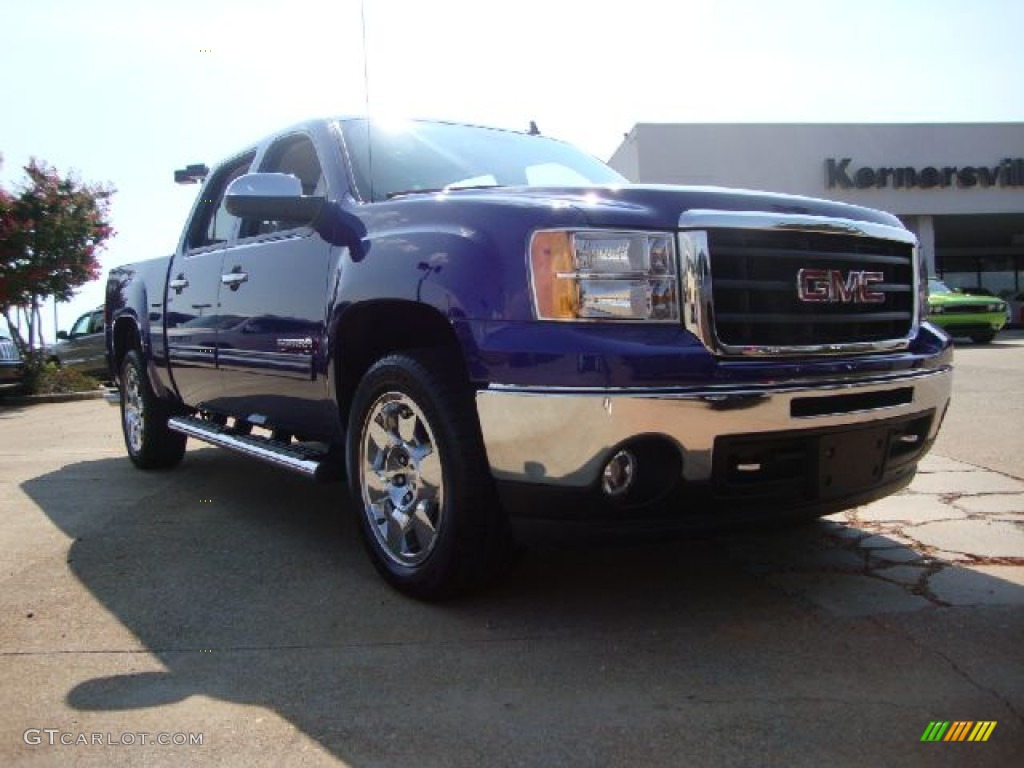 2010 Sierra 1500 SLT Crew Cab 4x4 - Laser Blue Metallic / Dark Titanium/Light Titanium photo #1