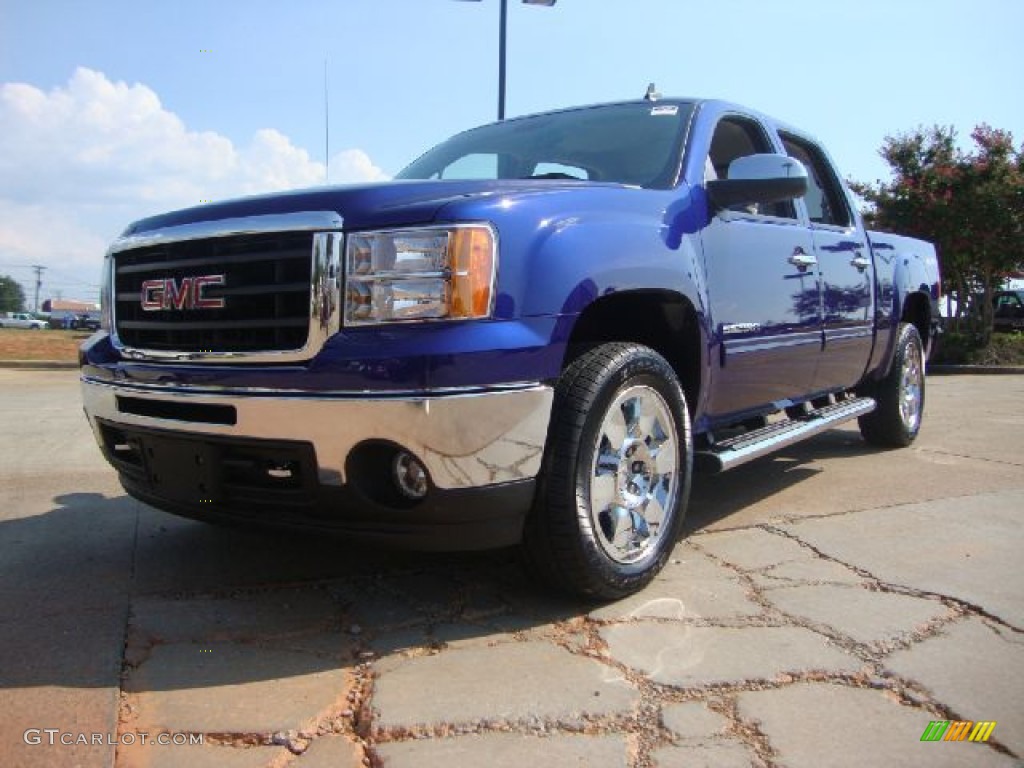 2010 Sierra 1500 SLT Crew Cab 4x4 - Laser Blue Metallic / Dark Titanium/Light Titanium photo #7