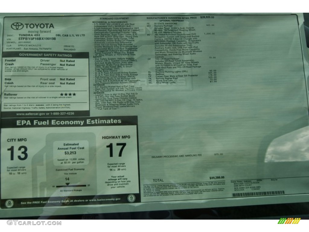 2011 Toyota Tundra Limited Double Cab 4x4 Window Sticker Photos